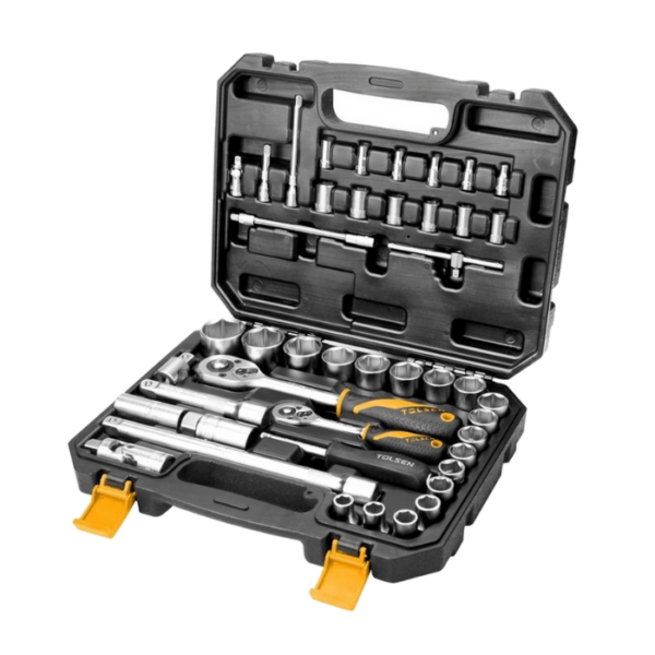 Juego de ratchet con copas de 1/4" y 1/2" de 39 pzas