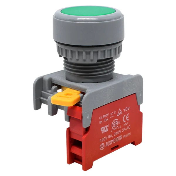 Interruptor pulsador de cabeza plana de 22 mm - Verde 1/C