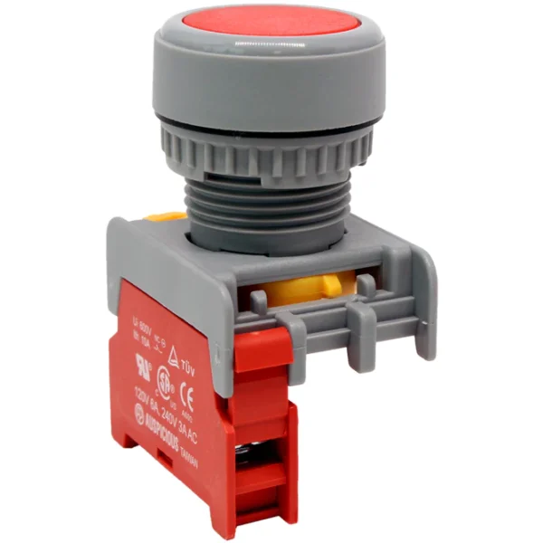 Interruptor de botón pulsador de cabeza plana de 22 mm - Rojo 1C