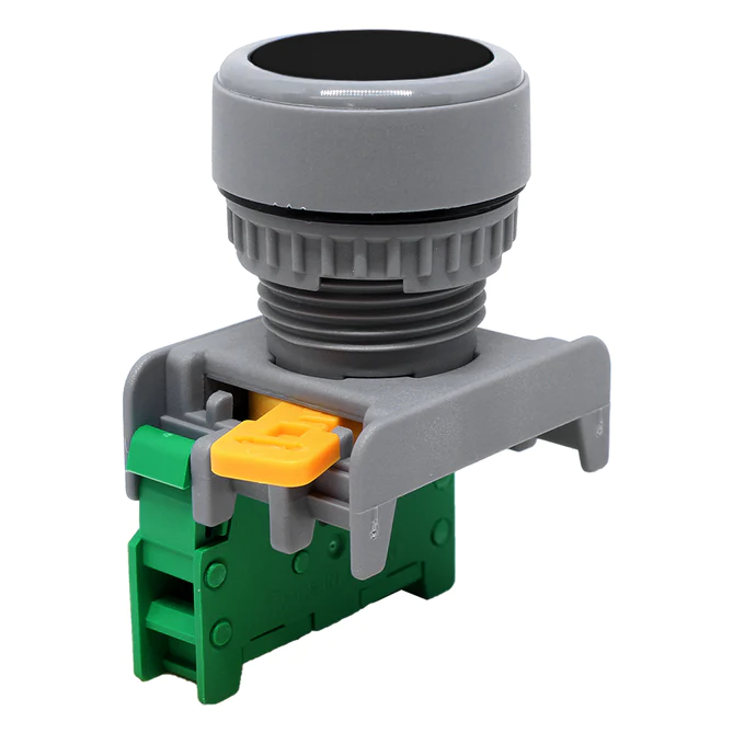 Interruptor pulsador de cabeza plana de 22 mm - Negro 1/O